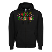 Black festive merry christmas greeting Zipper Hoodie - CowhideDigitalArt