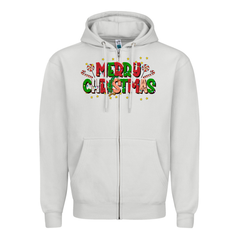 Festive Merry Christmas Greeting Zipper Hoodie by CowhideDigitalArt | Teevron