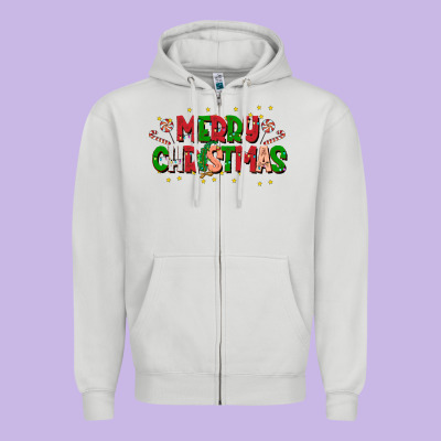 Festive Merry Christmas Greeting Zipper Hoodie Designed By Cowhidedigitalart