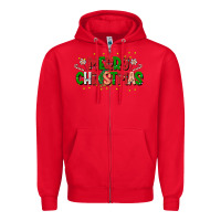 Red festive merry christmas greeting Zipper Hoodie - CowhideDigitalArt