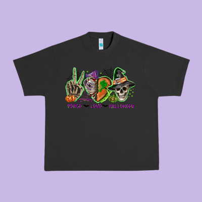 Peace Love Halloween Urban Heavy Tee Designed By Nancycooperartshop