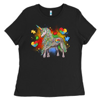 Black autism unicorn Ladies Tee - LillyAllenDesigns