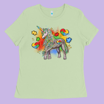 Autism Unicorn Ladies Tee Designed By Lillyallendesigns