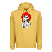 Antique Gold japanese geisha samurai fox mask red sun Premium Hoodie - tuanDangUi