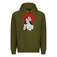 Army Green japanese geisha samurai fox mask red sun Premium Hoodie - tuanDangUi