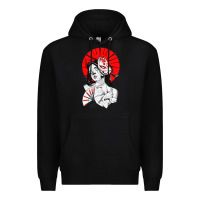 Black japanese geisha samurai fox mask red sun Premium Hoodie - tuanDangUi