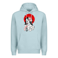 Blue Mist japanese geisha samurai fox mask red sun Premium Hoodie - tuanDangUi