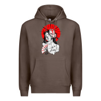 Coffee japanese geisha samurai fox mask red sun Premium Hoodie - tuanDangUi