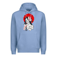 Colony Blue japanese geisha samurai fox mask red sun Premium Hoodie - tuanDangUi