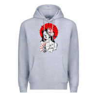 Heather Grey japanese geisha samurai fox mask red sun Premium Hoodie - tuanDangUi