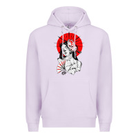 Lilac japanese geisha samurai fox mask red sun Premium Hoodie - tuanDangUi