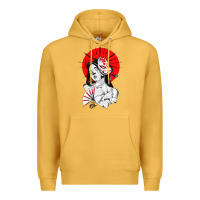 Mustard japanese geisha samurai fox mask red sun Premium Hoodie - tuanDangUi