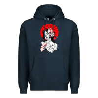 Navy japanese geisha samurai fox mask red sun Premium Hoodie - tuanDangUi