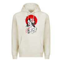 Oatmeal Heather japanese geisha samurai fox mask red sun Premium Hoodie - tuanDangUi