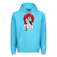 Ocean Blue japanese geisha samurai fox mask red sun Premium Hoodie - tuanDangUi