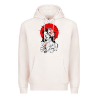 Pale Pink japanese geisha samurai fox mask red sun Premium Hoodie - tuanDangUi
