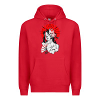 Red japanese geisha samurai fox mask red sun Premium Hoodie - tuanDangUi