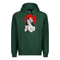 Sports Green japanese geisha samurai fox mask red sun Premium Hoodie - tuanDangUi