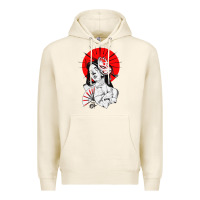 Tofu japanese geisha samurai fox mask red sun Premium Hoodie - tuanDangUi