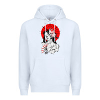White japanese geisha samurai fox mask red sun Premium Hoodie - tuanDangUi