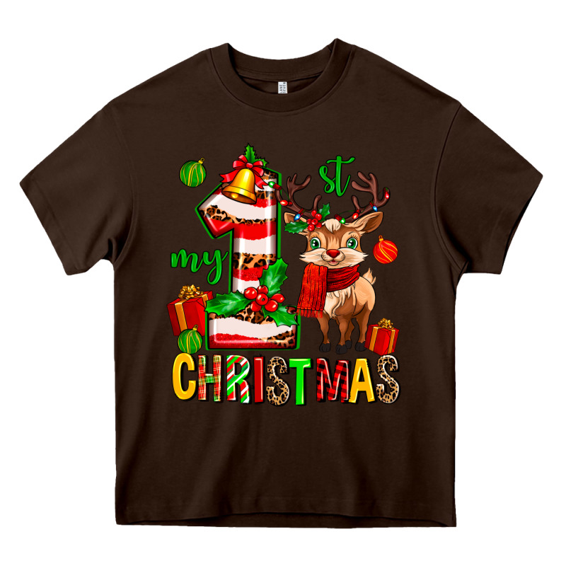 My First Christmas Reindeer Heavy Core Tee by MaliasSmallBusiness | Teevron