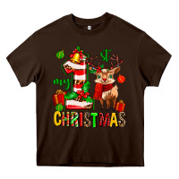 Chocolate Brown my first christmas reindeer Heavy Core Tee - MaliasSmallBusiness