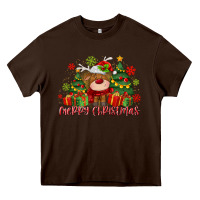 Chocolate Brown merry christmas reindeer Heavy Core Tee - MaliasSmallBusiness