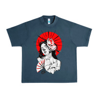Midnight Navy japanese geisha samurai fox mask red sun Urban Heavy Tee - tuanDangUi