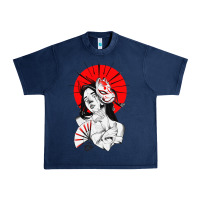 Navy japanese geisha samurai fox mask red sun Urban Heavy Tee - tuanDangUi