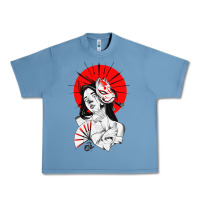 Pebble Blue japanese geisha samurai fox mask red sun Urban Heavy Tee - tuanDangUi