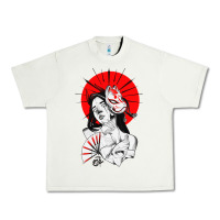 Pistachio japanese geisha samurai fox mask red sun Urban Heavy Tee - tuanDangUi