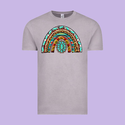 Western Rainbow With Leopard And Gemstone Vintage Tee Designed By Texasbilliewilder
