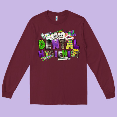 Dental Hygienest Mardi Gras Long Sleeve Tee Designed By Cowgirlartshop
