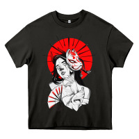 Asphalt japanese geisha samurai fox mask red sun Heavy Core Tee - tuanDangUi