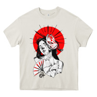 Cream japanese geisha samurai fox mask red sun Heavy Core Tee - tuanDangUi