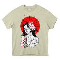 Mossy japanese geisha samurai fox mask red sun Heavy Core Tee - tuanDangUi