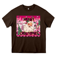 Chocolate Brown merry pink christmas santa Heavy Core Tee - MaliasSmallBusiness