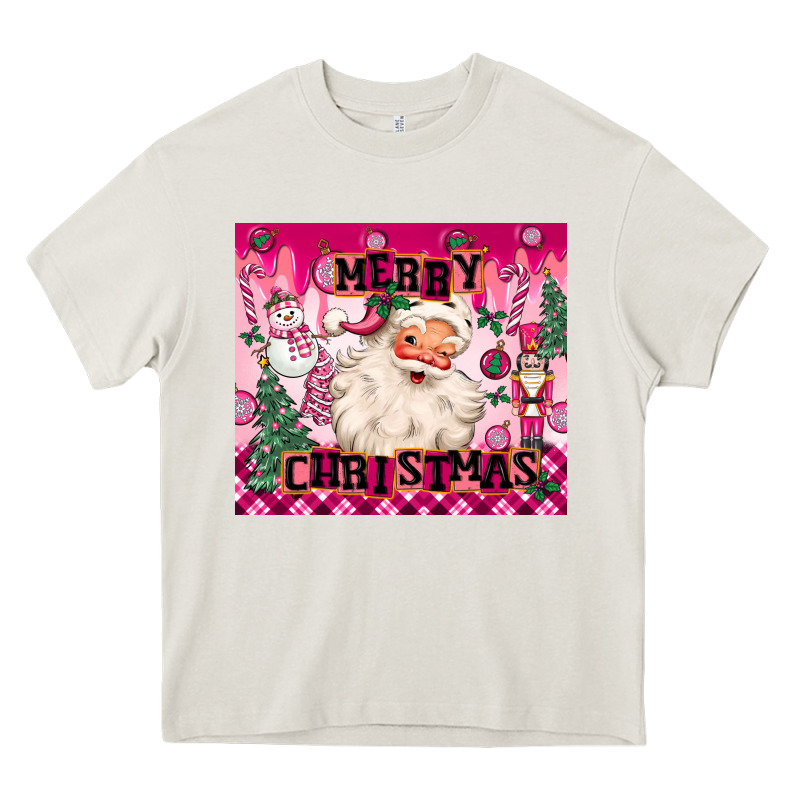 Merry Pink Christmas Santa Heavy Core Tee by MaliasSmallBusiness | Teevron