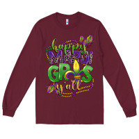 Burgundy happy mardi gras yall Long Sleeve Tee - CowGirlArtShop