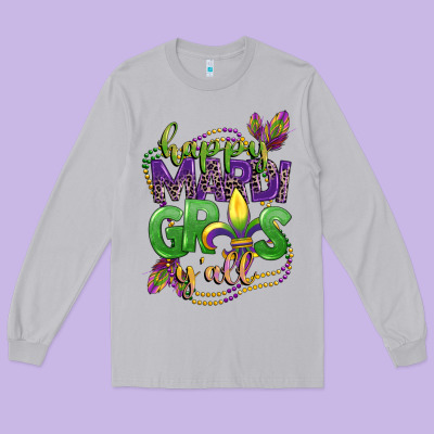 Happy Mardi Gras Yall Long Sleeve Tee Designed By Cowgirlartshop