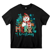 Black merry christmas snowman Heavy Core Tee - MaliasSmallBusiness