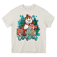 Cream merry christmas snowman Heavy Core Tee - MaliasSmallBusiness
