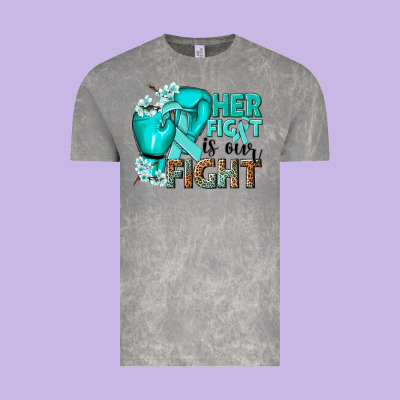 Her Fight Is Our Fight Ovarian Cancer Teal Ribbon Vintage Tee Designed By Nancycooperartshop
