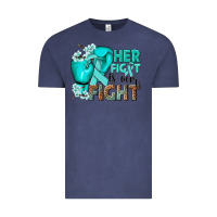 Vintage Denim Her fight is our fight Ovarian Cancer teal ribbon Vintage Tee - NancyCooperArtShop