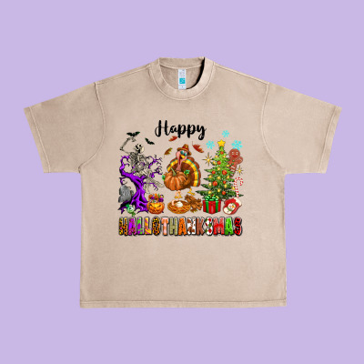Happy Hallothanksmas Urban Heavy Tee Designed By Texasbilliewilder