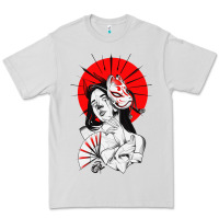 Dove Grey japanese geisha samurai fox mask red sun Premium Tee - tuanDangUi