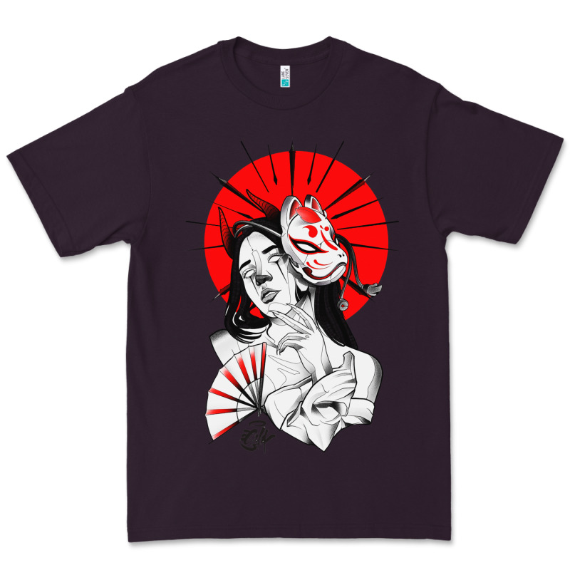 Japanese Geisha Samurai Fox Mask Red Sun Premium Tee by tuanDangUi | Teevron
