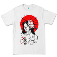 White japanese geisha samurai fox mask red sun Premium Tee - tuanDangUi