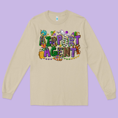 Airport Agent Mardi Gras Long Sleeve Tee Designed By Cowgirlartshop