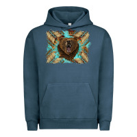 Pigment Midnight Navy bear native American background Urban Hoodie - BarkalooDesign
